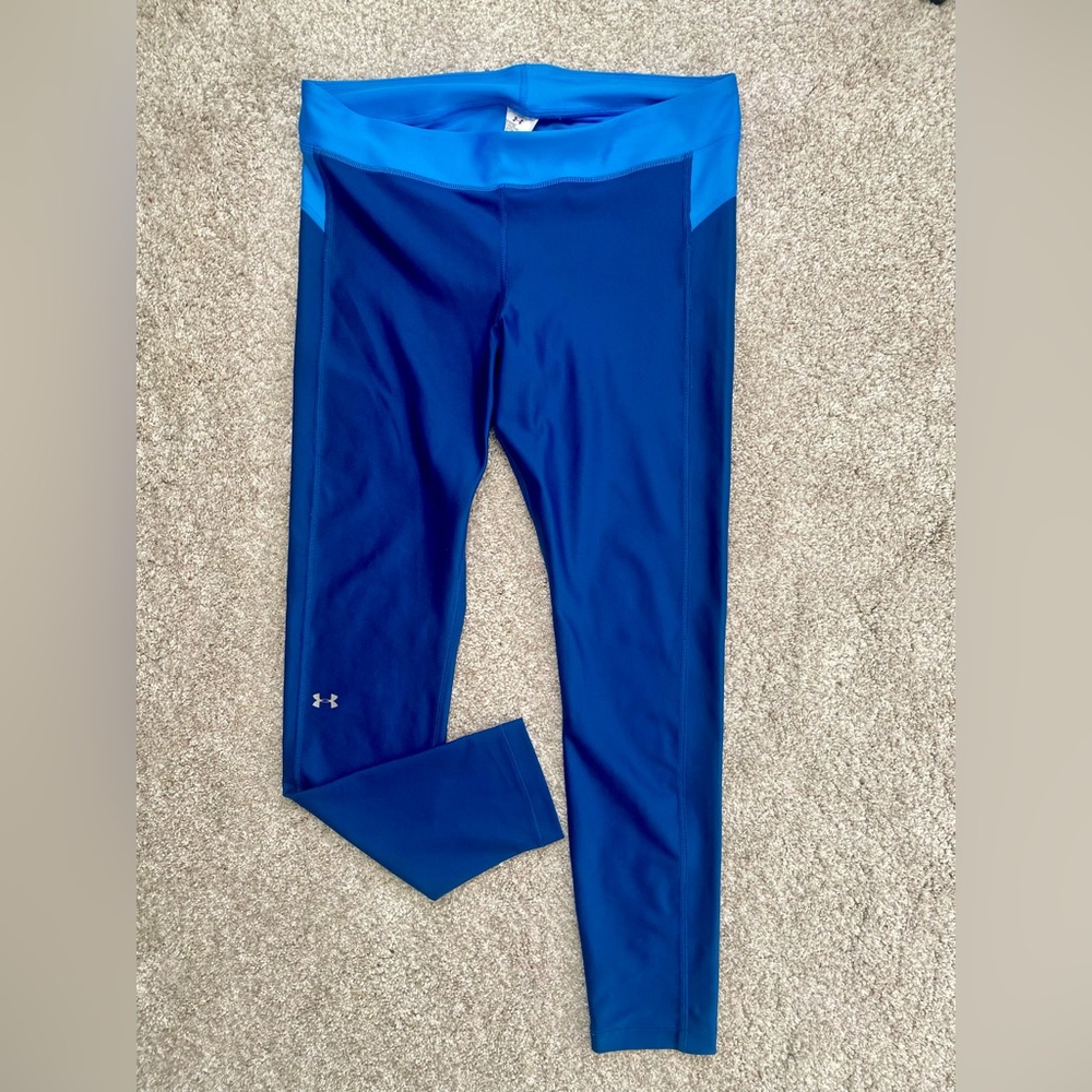 Under Armor Blue Color-block Heat Gear Athleisure Workout Leggings Size XL